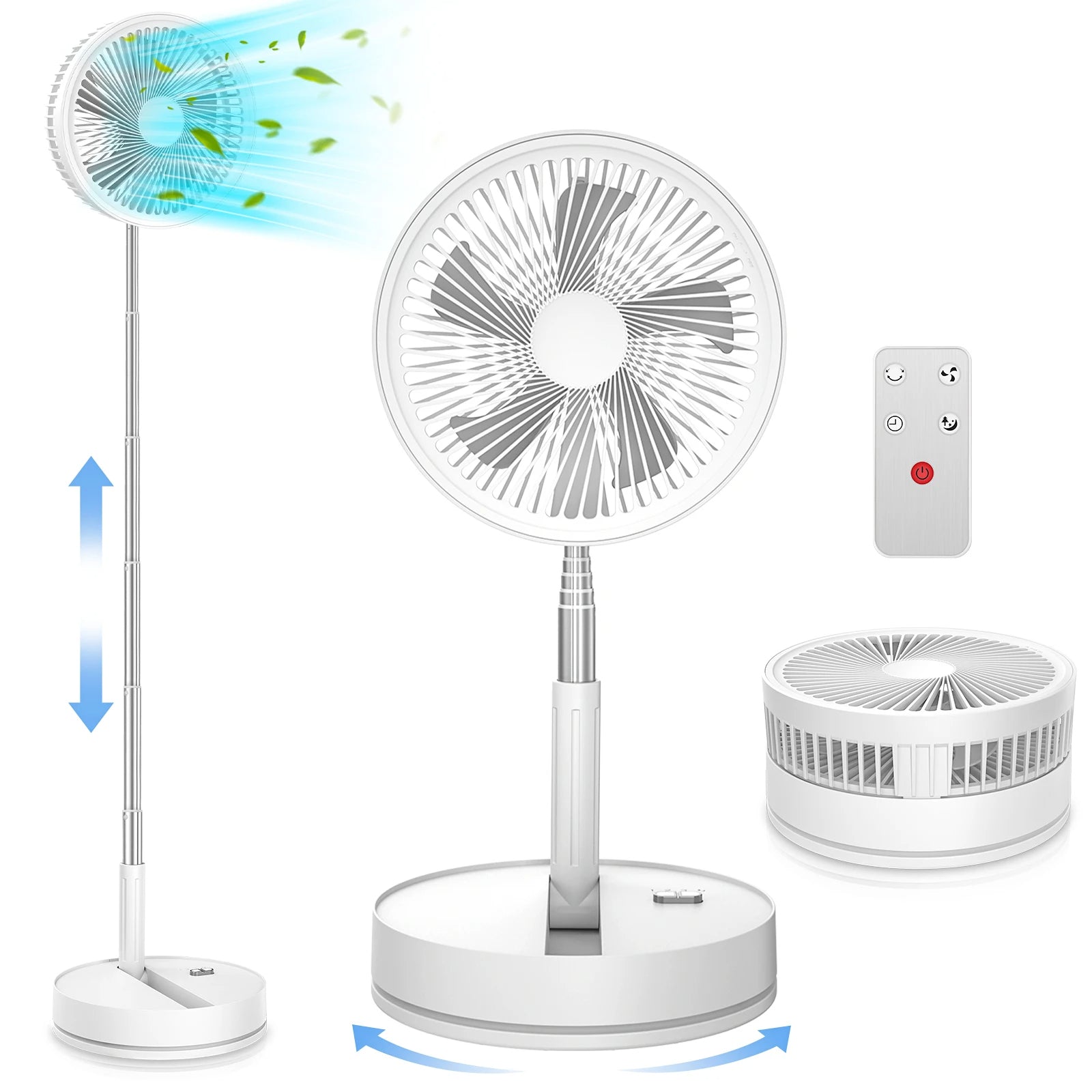Portable Folding Floor Fan, 9-Inch Rechargeable With Remote Control