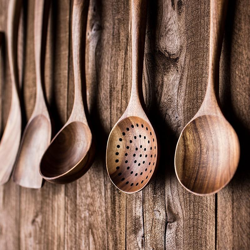 Keukengerei-set van teakhout, 7-delig, met voedselveilige oliefinish