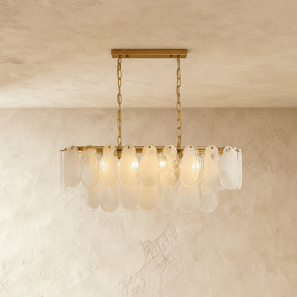 Copper Cascade Chandelier With Hand Blown Glass Teardrop Shades