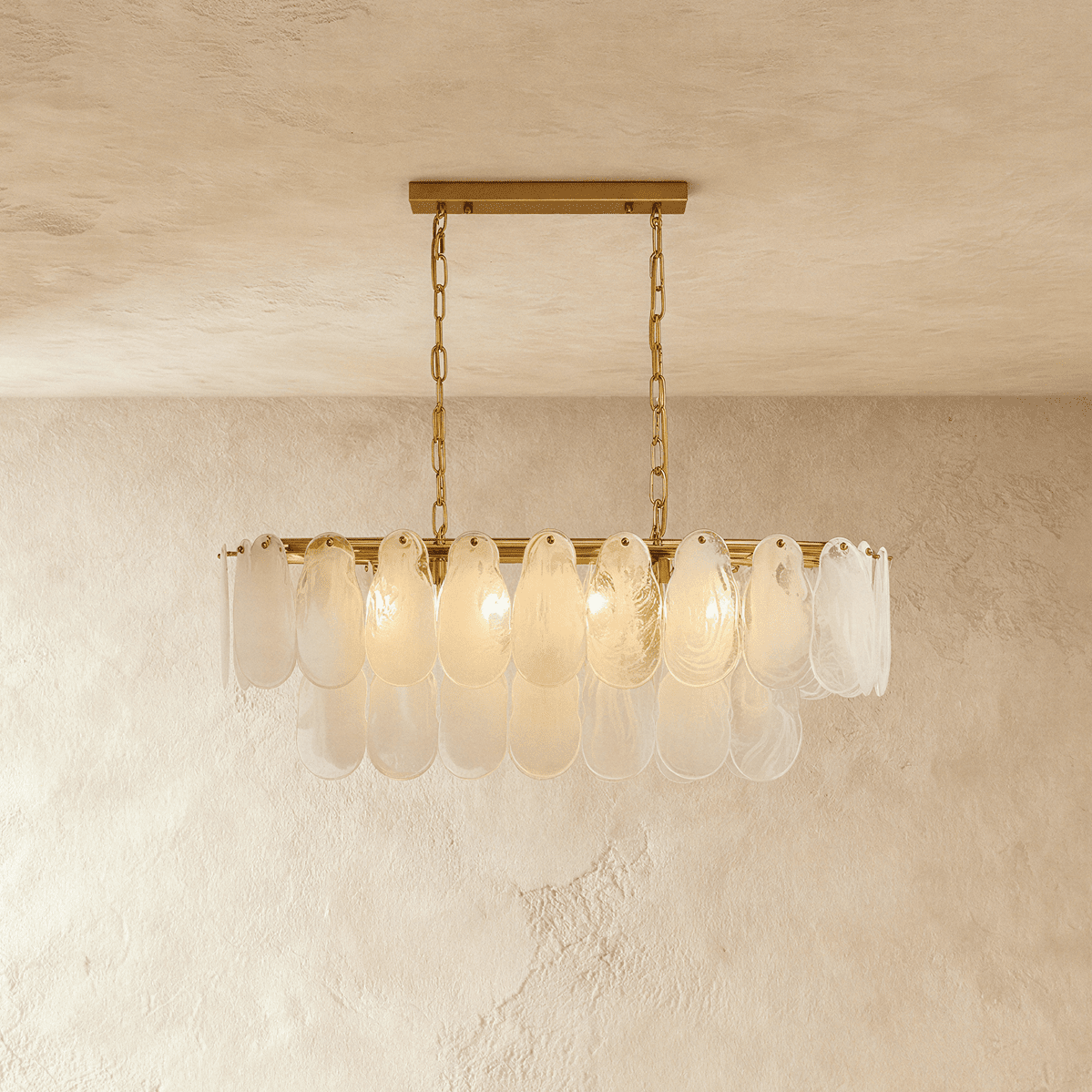 Copper Cascade Chandelier With Hand Blown Glass Teardrop Shades