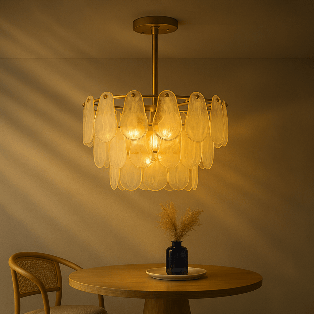 Copper Cascade Chandelier With Hand Blown Glass Teardrop Shades