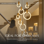 Aurora Loop Chandelier With Acrylic Ring Heads And Wooden Base