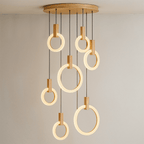 Aurora Loop Chandelier With Acrylic Ring Heads And Wooden Base