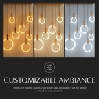 Aurora Loop Chandelier With Acrylic Ring Heads And Wooden Base