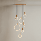 Aurora Loop Chandelier With Acrylic Ring Heads And Wooden Base