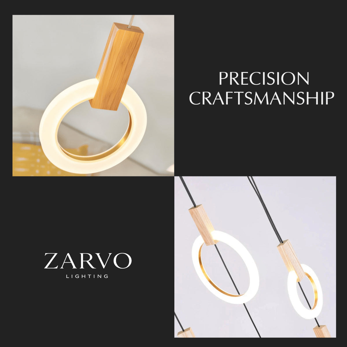 Aurora Loop Chandelier With Acrylic Ring Heads And Wooden Base