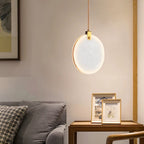 Lampada a sospensione Solara Sfera in alabastro con sospensione in rame e ottone