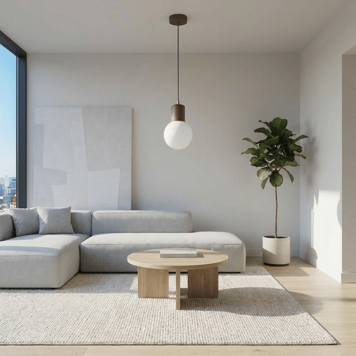 Lámpara colgante LumaWood Orb con soporte de madera para interiores escandinavos modernos