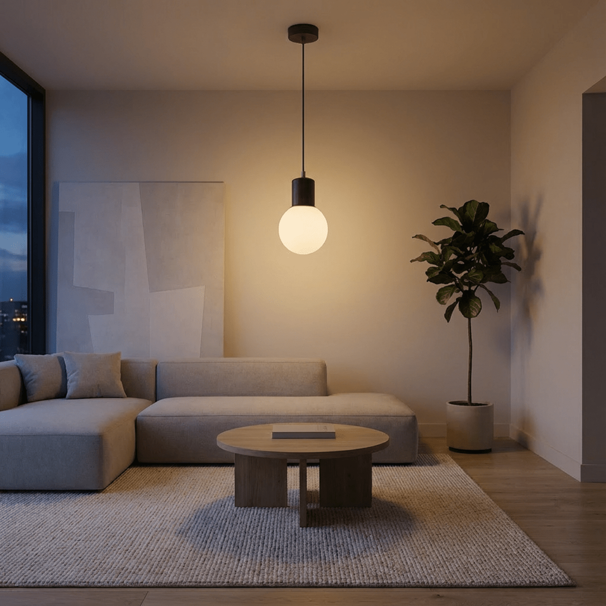 Lámpara colgante LumaWood Orb con soporte de madera para interiores escandinavos modernos
