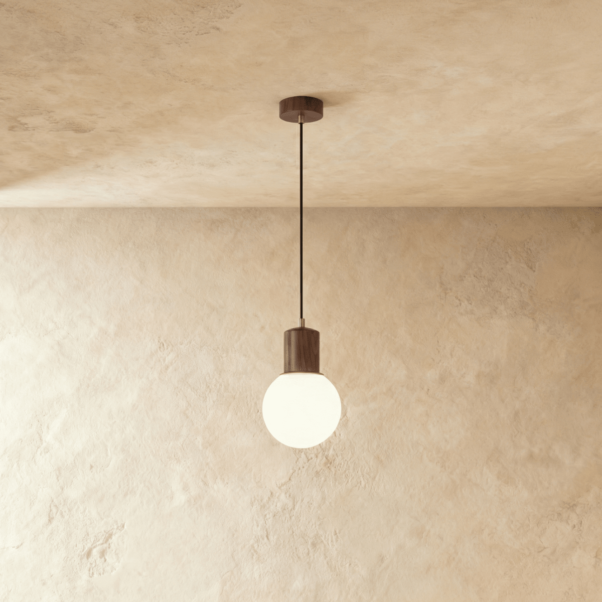 Lámpara colgante LumaWood Orb con soporte de madera para interiores escandinavos modernos