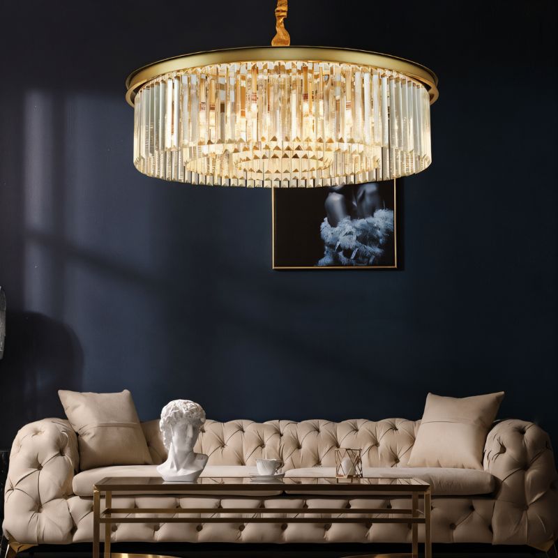 Lampadario Lumiere Crystal Halo che emana fascino hollywoodiano in nero o oro
