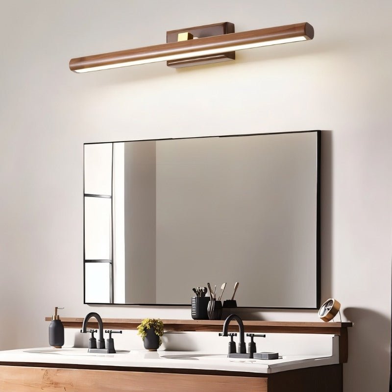 Copper Wood Bathroom Vanity Wall Lamp With Walnut Or Natural Finish