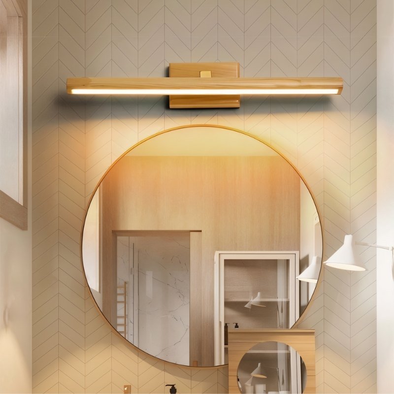 Copper Wood Bathroom Vanity Wall Lamp With Walnut Or Natural Finish